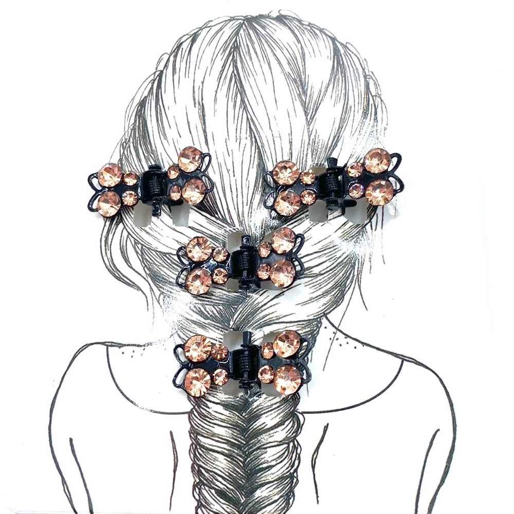 Hair Clips Set Of 4 Peach Rhinestone Butterfly Mini Claws Updos